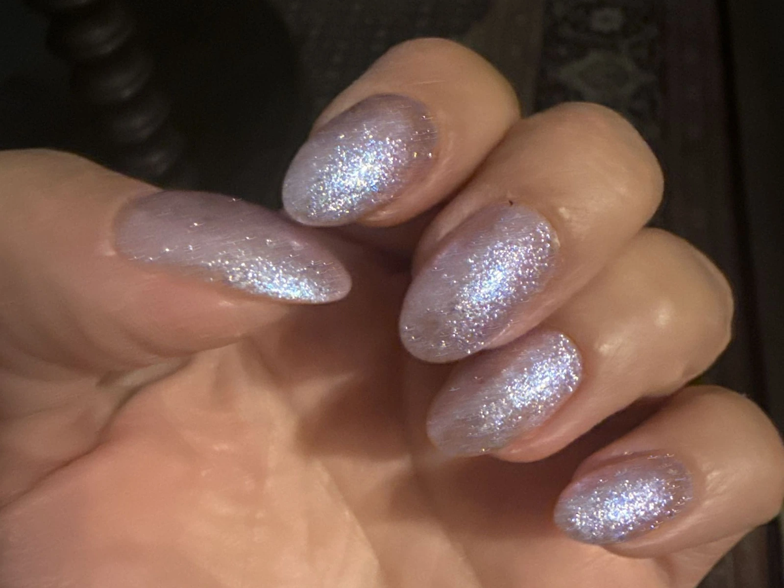 Silver shimmer nail finish