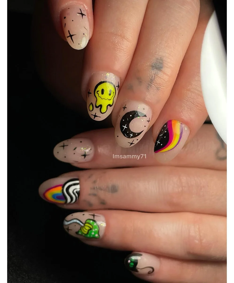 Playful hand-painted nail art